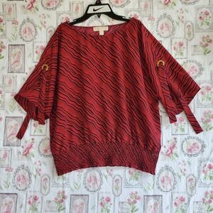 Michael Kors Red Black Zebra‎ Stripe Blouse Top Gold Rings Size XL